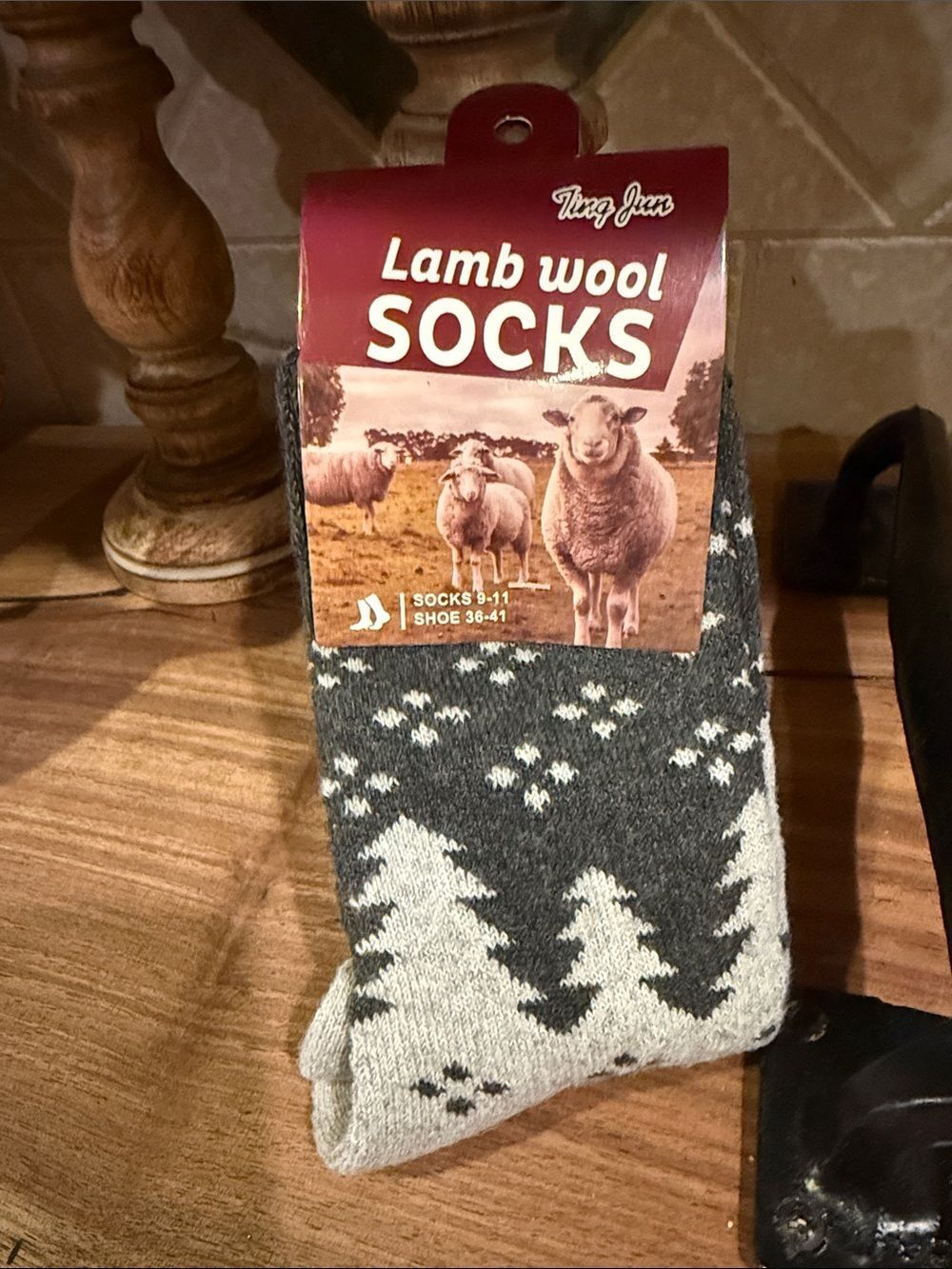 Ting Jun Lamb Wool Women’s Crew Socks - Charcoal/Light Gray - Shoe Size 9-11